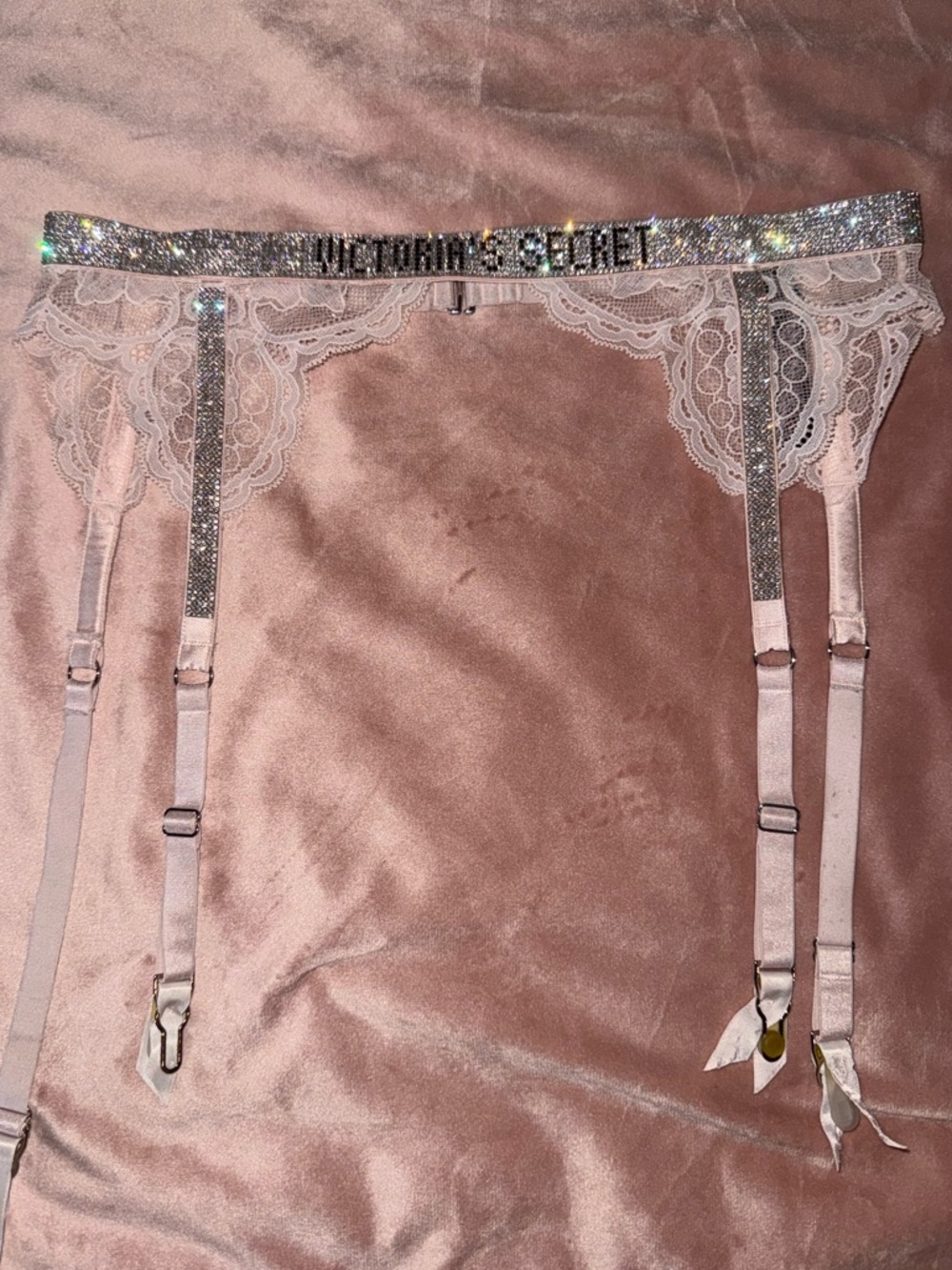 Victoria's Secret Pink Lace Rhinestone Garter Belt